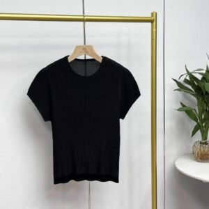 Jia Ning's new summer short sleeved slimming cover with angular mesh, round neck, Japanese and Korean casual minimalist pullover, solid color：圖片 9