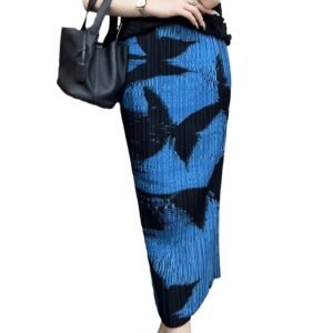 Jialing summer temperament commuting elegant style half skirt pleated mid length skirt A-line skirt butterfly print trend versatile：圖片 6