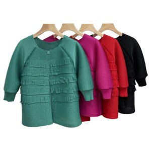 K231230 spring/summer new loose short round neck cardigan top with zip sleeves and tassels：圖片 4