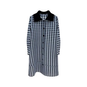 New Fashionable Versatile Loose Medium to Long Thousand Bird Grid Coat cardigan Dress Retro Style Flip Collar Women's Coat：圖片 4
