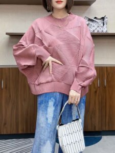 Jia Ning San Zhai's new pleated women's clothing in large size loose fitting pullover, stylish diamond pleated top, early autumn loose long sleeved：圖片 5