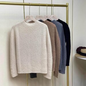 Jia Ning's new temperament round neck long sleeved base shirt with pleated sequin top, Japanese and Korean casual style, fashionable and versatile, loose fit