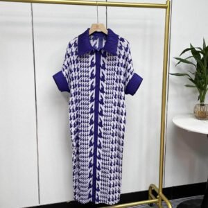 K231242 Jia Ning new loose temperament lapel long cardigan dress Thousand Bird grid 9-button cardigan skirt：圖片 5