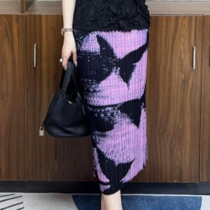 Jialing summer temperament commuting elegant style half skirt pleated mid length skirt A-line skirt butterfly print trend versatile：圖片 7