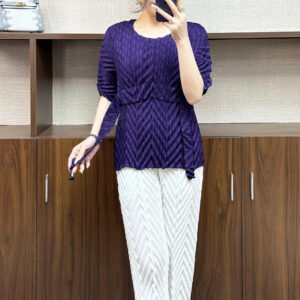 Jia Ning's new popular round neck simple plus size short sleeved fashionable women's pullover belt W-fold top：圖片 3