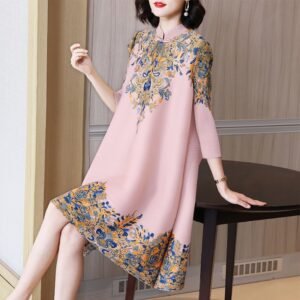 Jianing Vintage Loose Fashion Versatile Medium length China-Chic Blue and White Porcelain Dress Temperament Commuter A-line Dress Loose：圖片 9