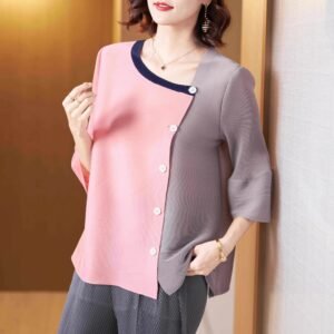 Jianing Summer New Style Versatile Fashion Spring and Summer Color blocked Cardigan Top Women's Knitted Shirt：圖片 7