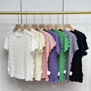 Y230932 Jia Ning Summer New Round Neck Versatile Temperament Design Sense Top Threaded Ruffle Top