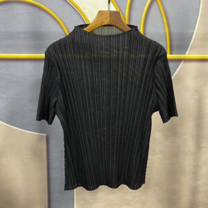 New KK fold top pleated women's round neck temperament commuting short sleeved intellectual style printed solid color casual style slimming：圖片 8