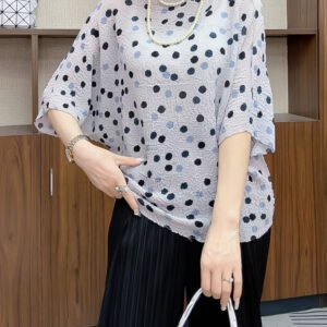 【 Wave Point Art 】 Women's temperament versatile slimming fashion clothes top short sleeved summer round neck new loose fit