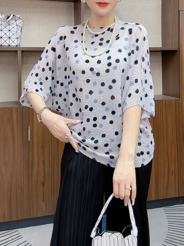 【 Wave Point Art 】 Women's temperament versatile slimming fashion clothes top short sleeved summer round neck new loose fit