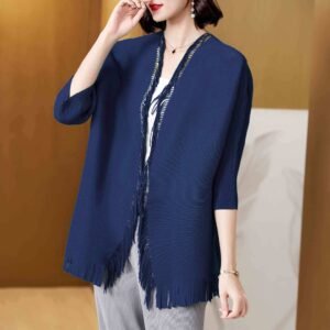 Jia Ning pleated loose temperament tassel cardigan top temperament commuting seven quarter sleeve elegant style, western-style, slimming and versatile：圖片 10