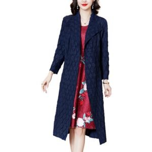 Jia Ning pleated plus size 2022 spring outfit new fashionable shawl plus size long sleeved mid length windbreaker jacket elegant style：圖片 6