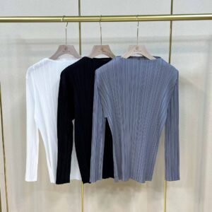 K90814 Miyake pleated long sleeved slim fit casual half high neck long sleeved KK fold top
