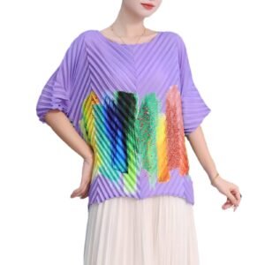 New loose, thin, versatile, breathable, fashionable round neck graffiti frog top, pleated pullover, casual style：圖片 9