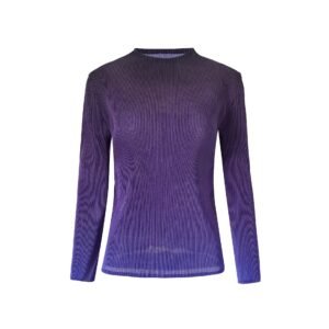 Jia Ning pleated temperament gradient color top base shirt round neck long sleeved temperament commuting versatile fashion Western style slim fit