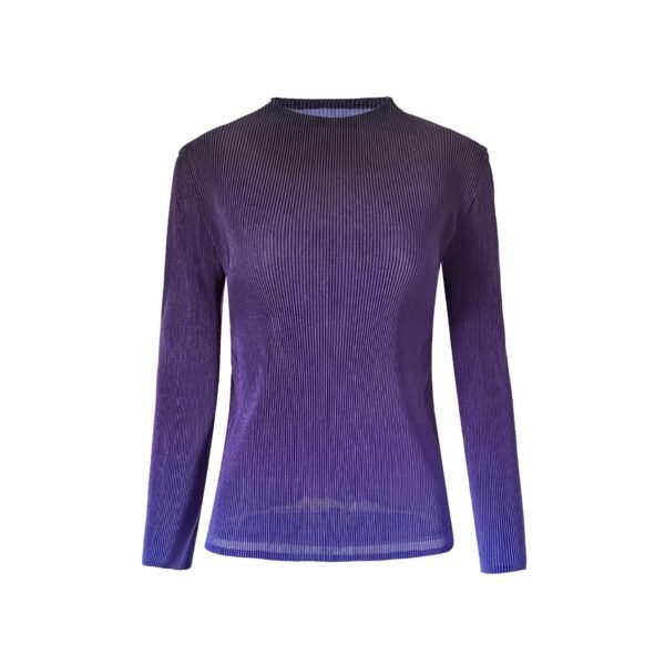 Jia Ning pleated temperament gradient color top base shirt round neck long sleeved temperament commuting versatile fashion Western style slim fit