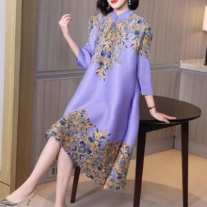 Jianing Vintage Loose Fashion Versatile Medium length China-Chic Blue and White Porcelain Dress Temperament Commuter A-line Dress Loose