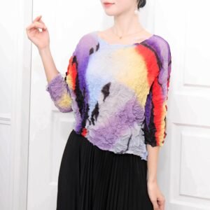 Summer new women's thin and versatile round neck breathable color pleated top：圖片 9
