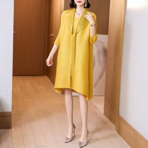 K221067 Jiatwisted pleated ribbon collar long skirt with loose waist, fashionable and casual commuting dress：圖片 10