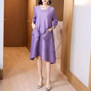 Z2022001 Jiatwisted pleated pocket tassel loose fashion temperament anti-aging dress：圖片 9