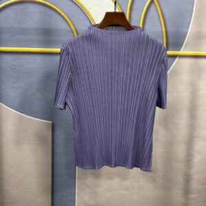 New KK fold top pleated women's round neck temperament commuting short sleeved intellectual style printed solid color casual style slimming：圖片 9