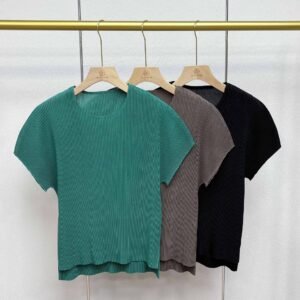 Jia Ning's new summer short sleeved slimming cover with angular mesh, round neck, Japanese and Korean casual minimalist pullover, solid color：圖片 4