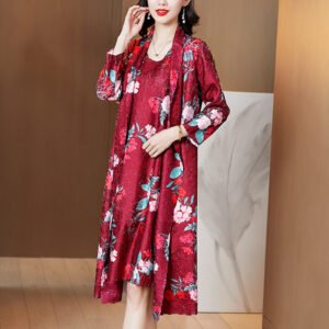 Jia Ning K90106 pleated two-piece set 2021 spring outfit new women's loose fit plus size fat mm mom dress dress