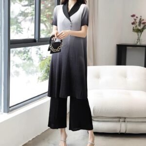 Jia Ning's new casual outerwear summer short sleeved loose collar gradient color set：圖片 4
