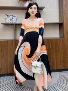 2024 Summer Dress Women's Printed Medium to Long Size Seven Sleeve Loose Large Mom Dress Comfortable Casual Long Dress：圖片 2