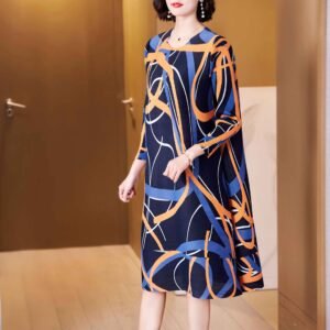 K221158 new versatile loose casual line medium long three color line women's dress summer fashion：圖片 3
