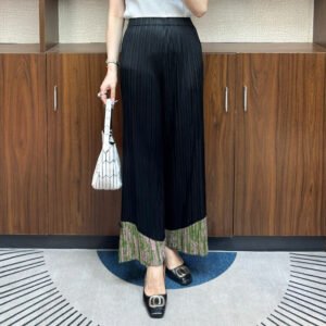 Jia Ning pleated summer wide leg pants for women's fashion and casual style, striped and hanging straight leg pants for women's loose fit：圖片 3