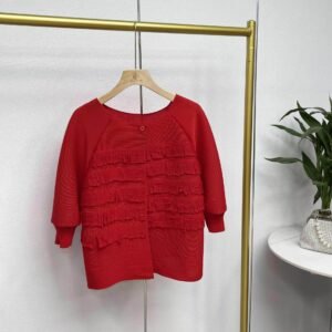 K231230 spring/summer new loose short round neck cardigan top with zip sleeves and tassels：圖片 6