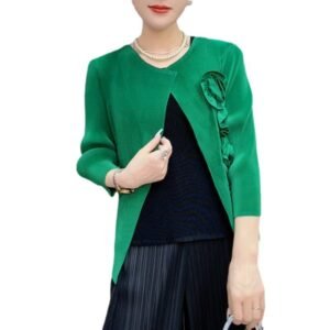 Miyake Autumn Fashion Top Women's Coat Short Long Sleeve Casual Small Suit Women's Versatile Style Wrinkle：圖片 4