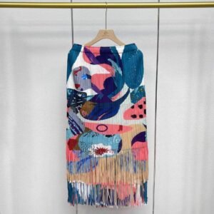 Jianing Summer New Versatile Fashion Elastic Band Double layer Graffiti Tassel Half Skirt Fresh, Sweet and Gentle A-line Skirt：圖片 3