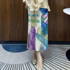 Jianing Summer New Style Fashionable, Simple and Slim Women's Medium to Long Elastic Band Split Printed Half Skirt：圖片 2