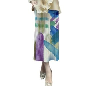 Jianing Summer New Style Fashionable, Simple and Slim Women's Medium to Long Elastic Band Split Printed Half Skirt：圖片 3