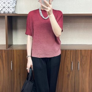 Jia Ning Japanese and Korean casual style round neck gradient color bat sleeves stylish loose slimming short sleeved T-shirt chiffon top for women