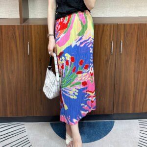 Jia Ning 2024 Summer Folding Art Style A-line Skirt Medium Long Skirt Printed Half body Skirt Colorful Fashion Versatile Skirt