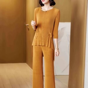 L229146 loose plus size fashionable versatile casual wide leg pants set with tie rope set：圖片 3