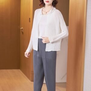 K221121 Jia Ning Fold New Fashionable Corn Fold Coat Japanese and Korean Casual Versatile Loose Solid Color Western Style：圖片 5