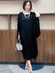 Miyake Fold New High end Fashion Style Loose and Elegant Purple Dress Large Size 2024 Autumn Edition Online：圖片 6