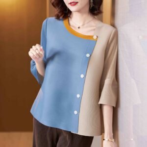 Jianing Summer New Style Versatile Fashion Spring and Summer Color blocked Cardigan Top Women's Knitted Shirt：圖片 6