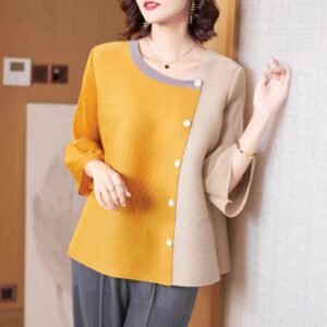 Jianing Summer New Style Versatile Fashion Spring and Summer Color blocked Cardigan Top Women's Knitted Shirt：圖片 4