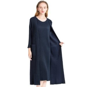 K81102 woolen two-piece set Jianing 2018 winter new pleated dress+long windbreaker jacket：圖片 9