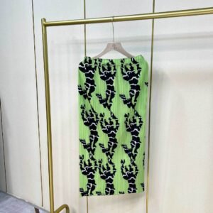K221099 Jia Ning pleated new A-line skirt half skirt fluorescent green elastic band fluorescent printed half skirt：圖片 2