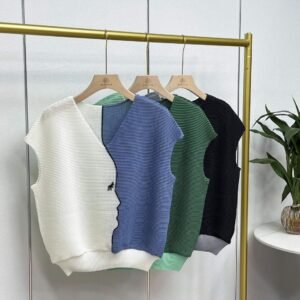 Y230920 Versatile Loose Sleeveless V-neck Head Color blocked Corn Fold Vest Top：圖片 3