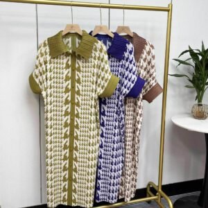 K231242 Jia Ning new loose temperament lapel long cardigan dress Thousand Bird grid 9-button cardigan skirt