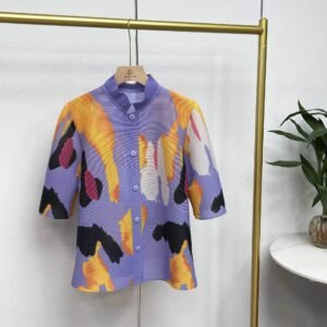 K231224 new summer cardigan stand up collar short sleeved graffiti cardigan top：圖片 8