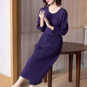 K221120 Jia Ning Fold Three Dimensional Ripple Set Japanese and Korean Leisure Fashion Versatile Leisure Summer Solid Color Nine Points